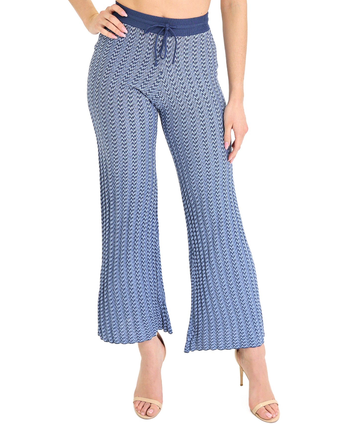 Houndstooth Knit Flare Pants