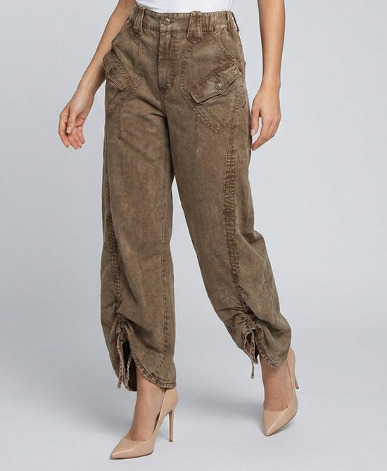 
Drawstring Ruched Pants in BROWN view 1