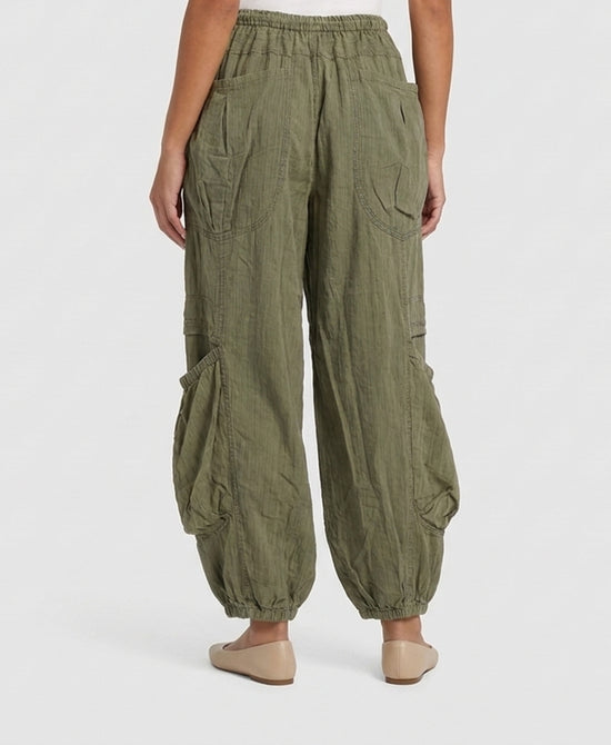 
Cargo Pocket Drawstring Pants in OLIVE view 2