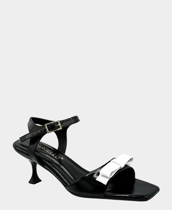 
Leather Bow Heeled Sandal in BLACK/WHITE view 1