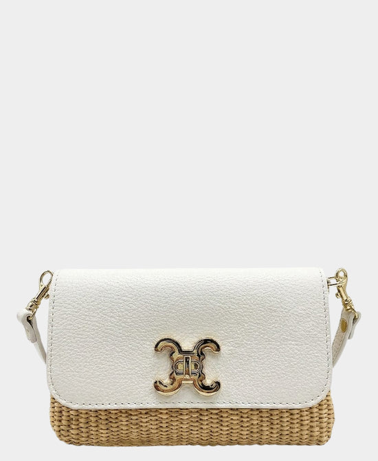 
Leather Woven Shoulder Bag in WHITE view 1