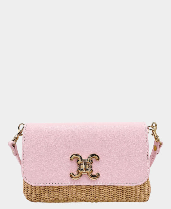 
Leather Woven Shoulder Bag in BUBBLEGUM PINK view 1