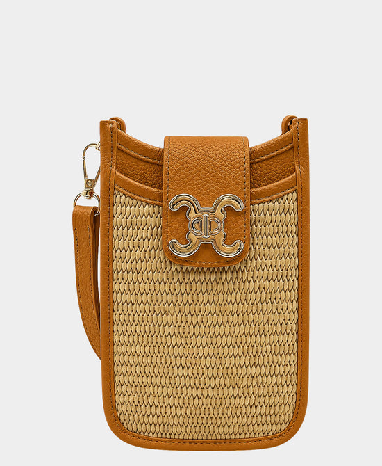 
Leather Woven Crossbody Bag in CAMEL view 1