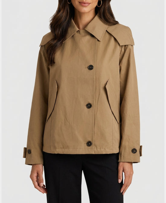 
Crop Trench Coat w/ Hood in KHAKI view 1