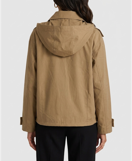 
Crop Trench Coat w/ Hood in KHAKI view 2