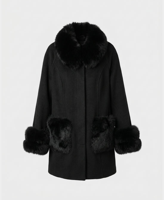 
Cashmere Coat w/ Fox Fur Trim in BLACK view 2