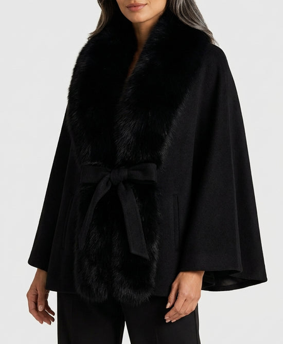 
Cashmere Cape w/ Fox Fur Trim in BLACK view 1