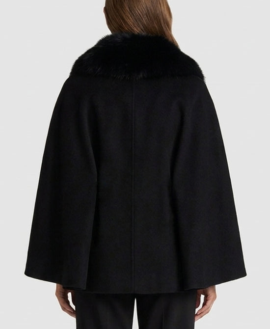 
Cashmere Cape w/ Fox Fur Trim in BLACK view 2