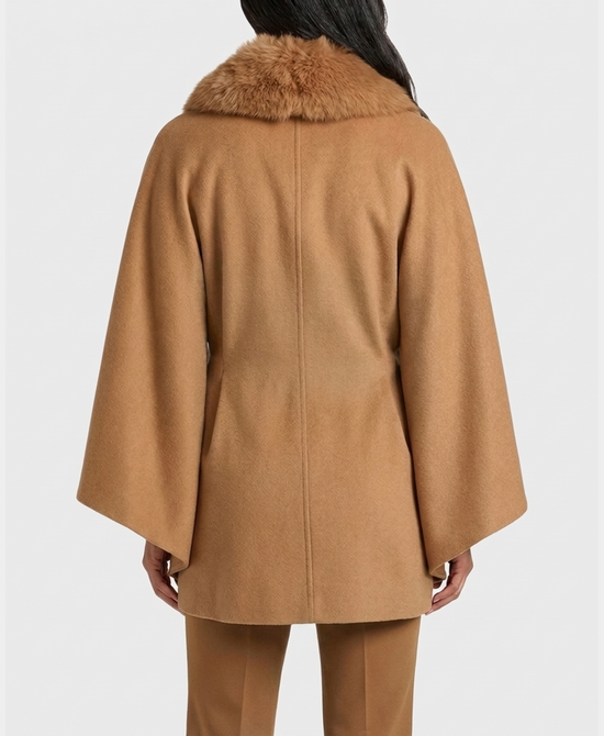 
Cashmere Cape w/ Fox Fur Trim in CAMEL view 2