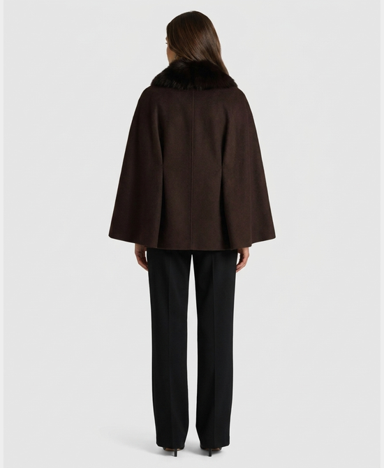 
Cashmere Cape w/ Fox Fur Trim in BROWN view 2