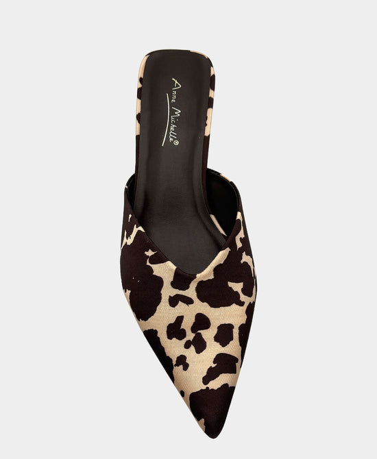 
Cow Print Heeled Mule in BROWN/BEIGE view 2