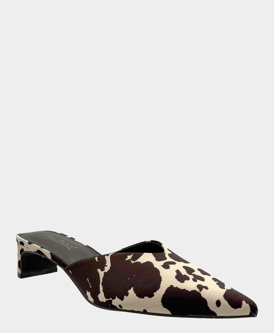 
Cow Print Heeled Mule in BROWN/BEIGE view 1