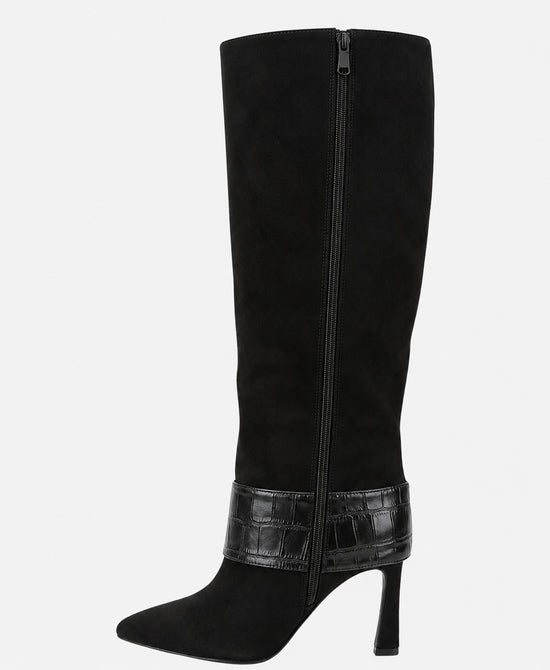 
Faux Suede Large Buckle Knee High Boot in BLACK view 2