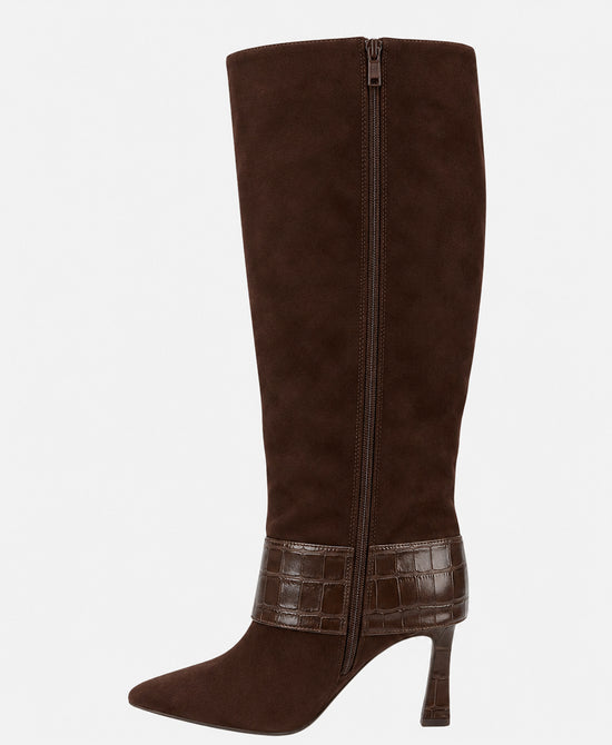 
Faux Suede Large Buckle Knee High Boot in BROWN view 2
