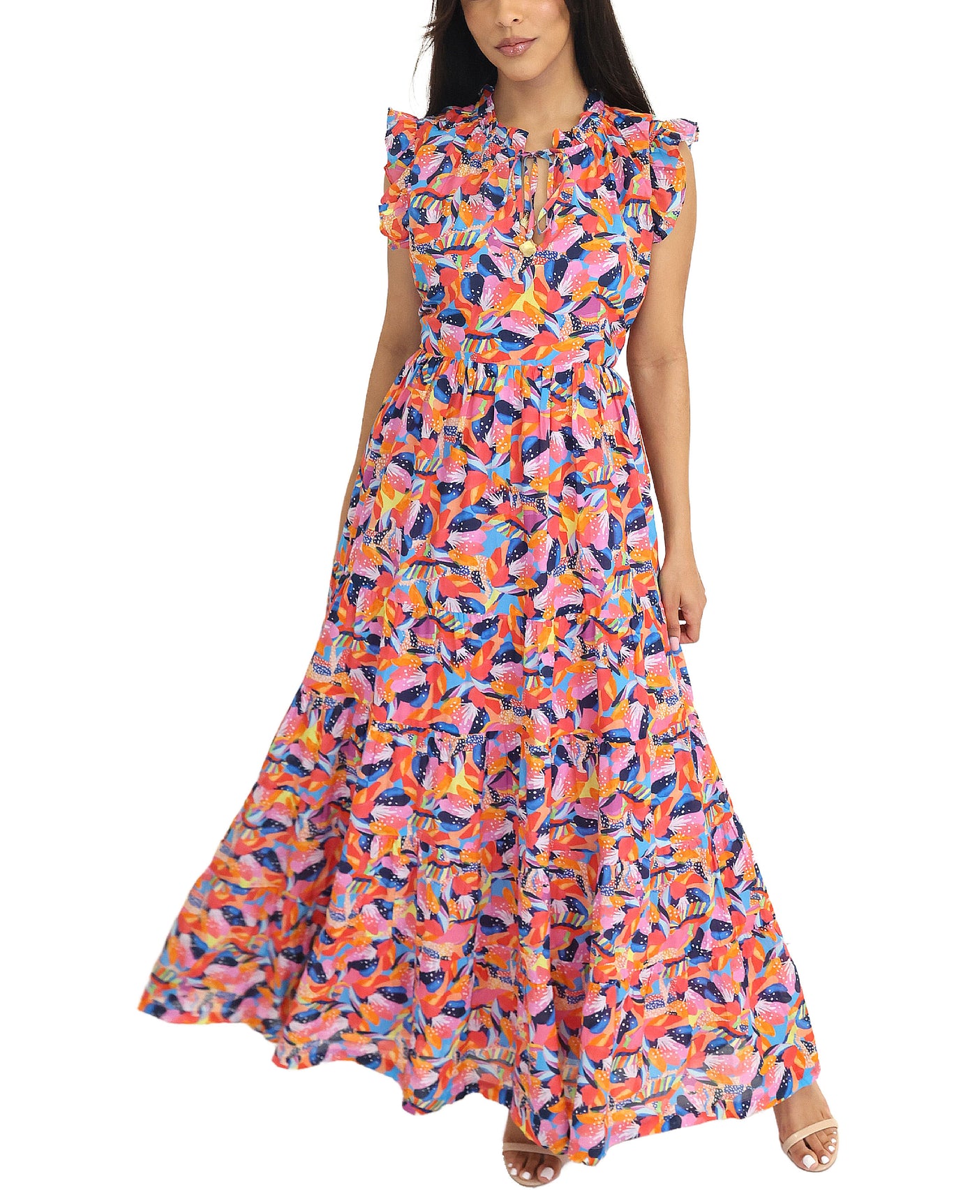 Printed Maxi Dress w/ Ruffles view 1