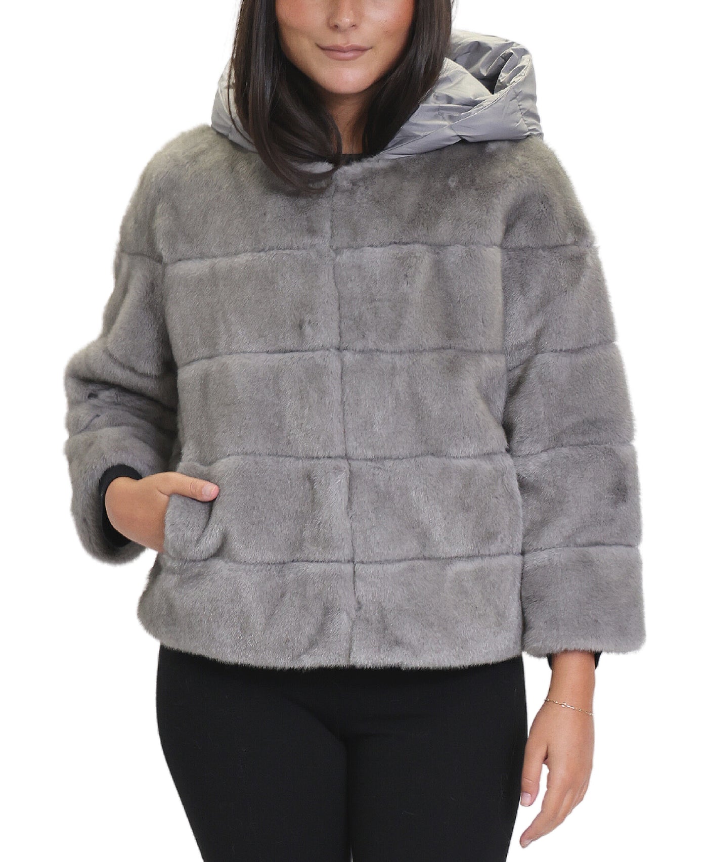Faux Fur Jacket w/ Removable Hood image 1