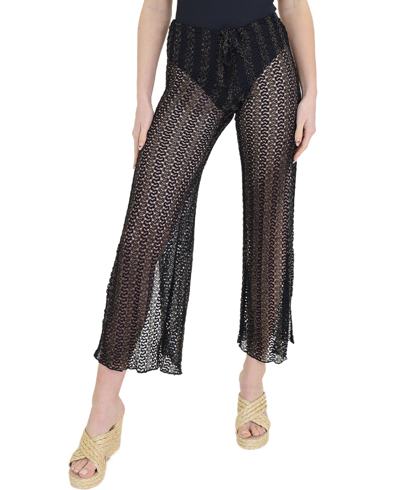 Metallic Crochet Swim Cover-Up Pants view 1