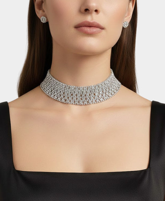 Crystal Collar Necklace & Stud Earrings Set view 