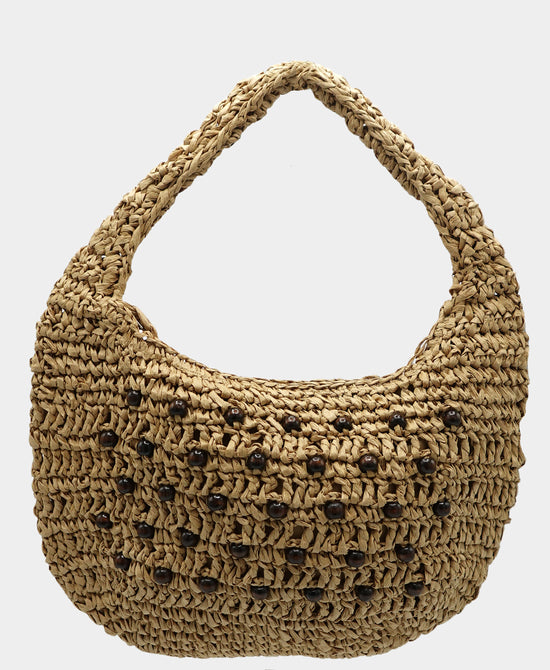 Straw Beaded Shoulder Bag view 1
