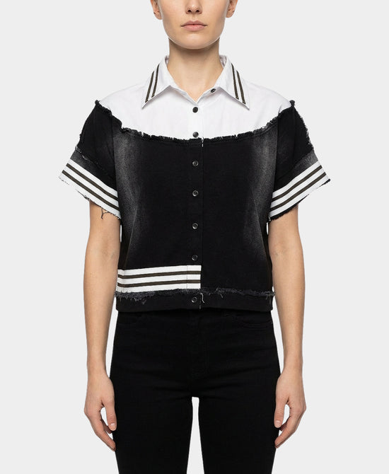 Stripe Top w/ Denim Trim view 1