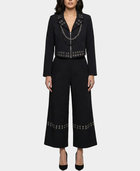 Crop Blazer w/ Chains & Grommets & Pants - 2 Pc Set view 1