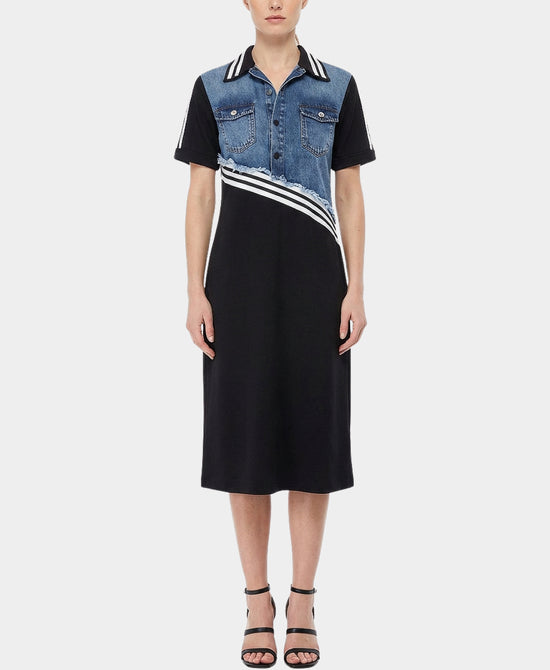 Stripe & Denim Trim Midi Dress view 1