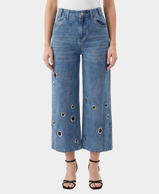 Grommet Cropped Wide Leg Jeans view 1