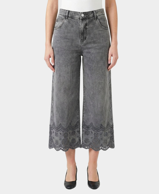 Embroidered Cropped Wide Leg Jeans view 1