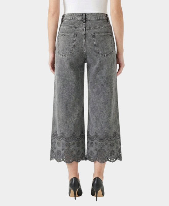 Embroidered Cropped Wide Leg Jeans view 2