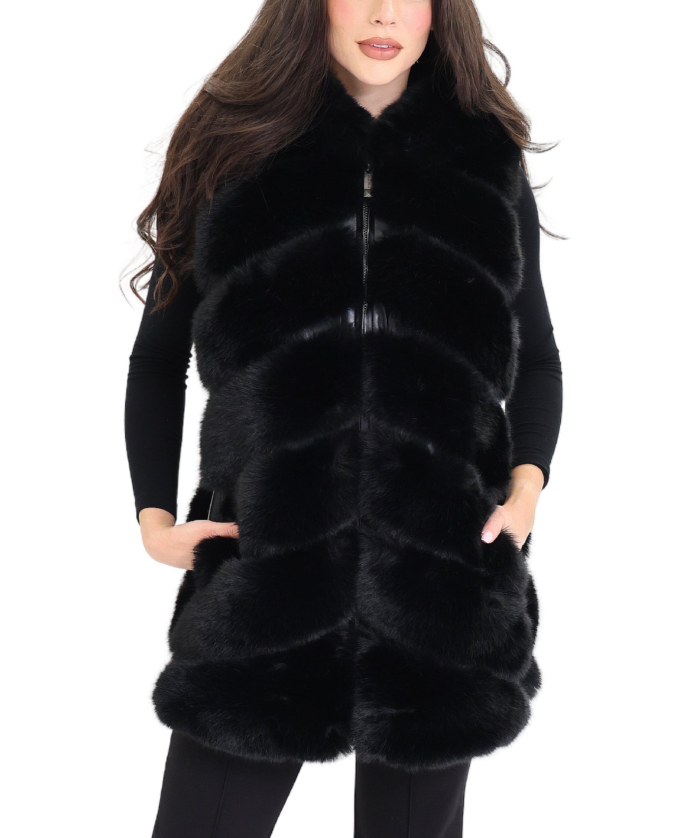 Faux Fur Vest w/ Hood view 1