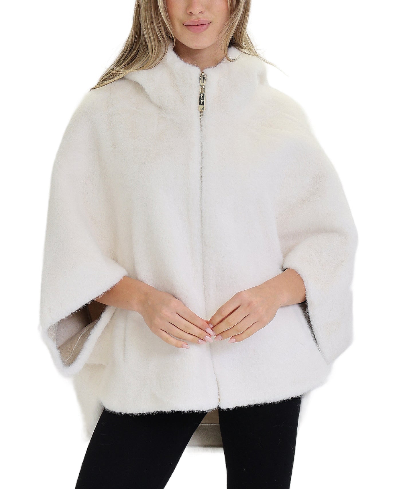 Reversible Faux Fur Cape w/ Hood view 1