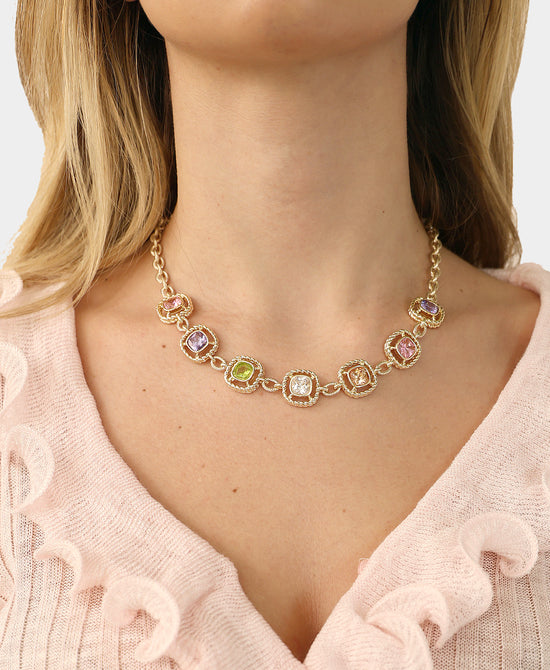 Multicolor Square Stone Necklace view 