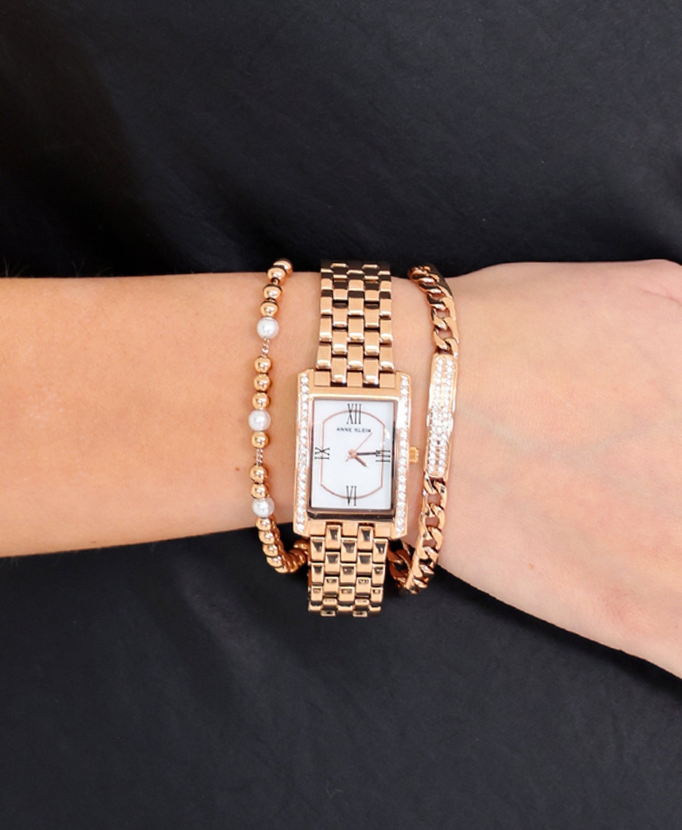 3 Pc Rectangle Link Watch w/ Bracelets view 1