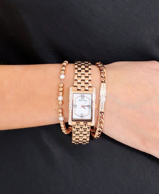 3 Pc Rectangle Link Watch w/ Bracelets view 