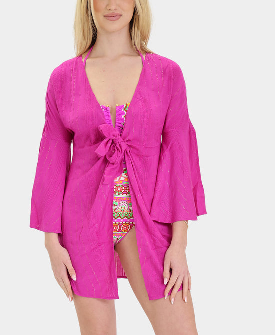 Metallic Striped Swim Cover-Up view 1