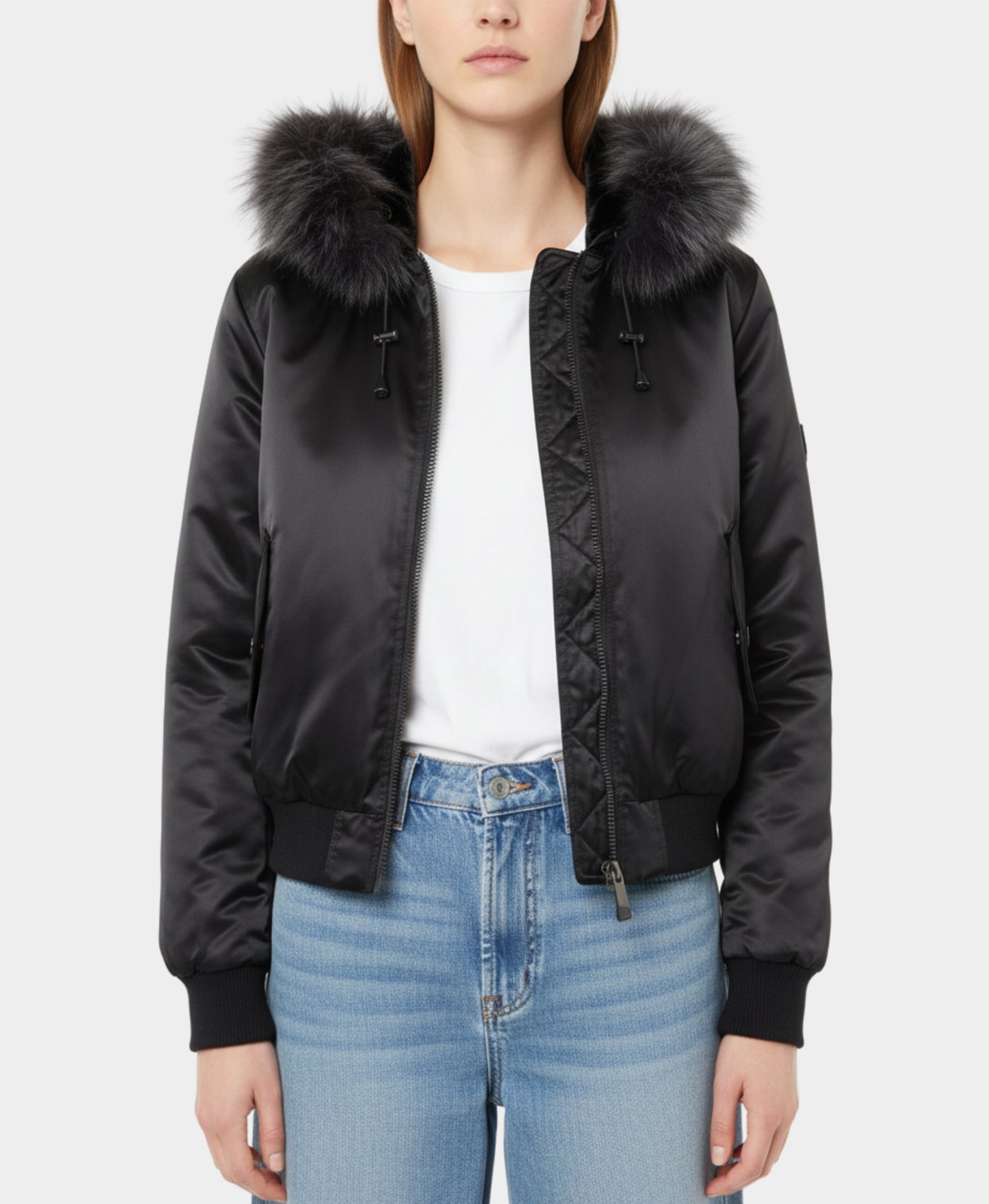 Bomber Jacket w/ Fox Fur Trim Hood view 1