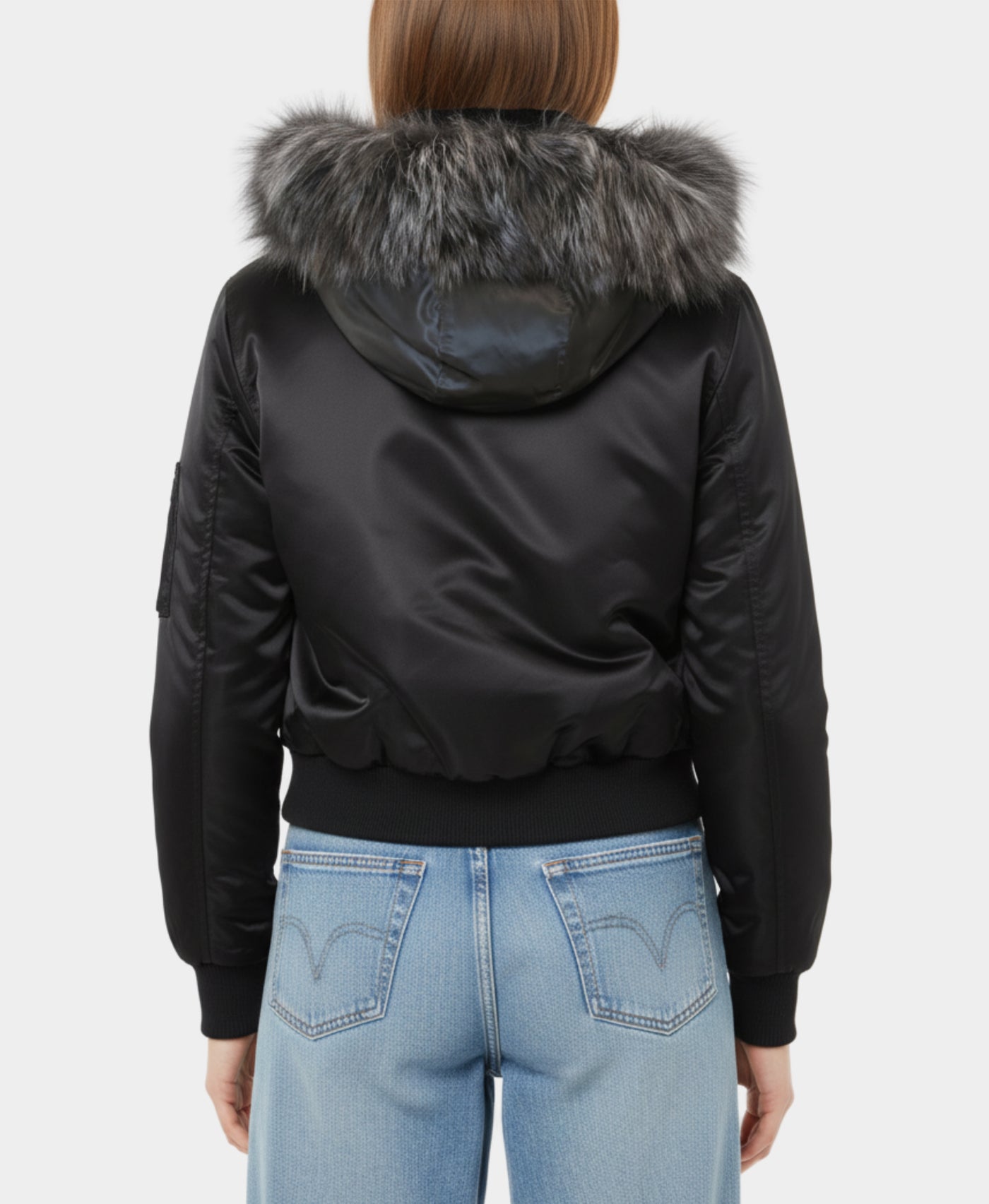 Bomber Jacket w/ Fox Fur Trim Hood view 2