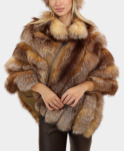 Fox Fur Poncho w/ Leather Trim image 1