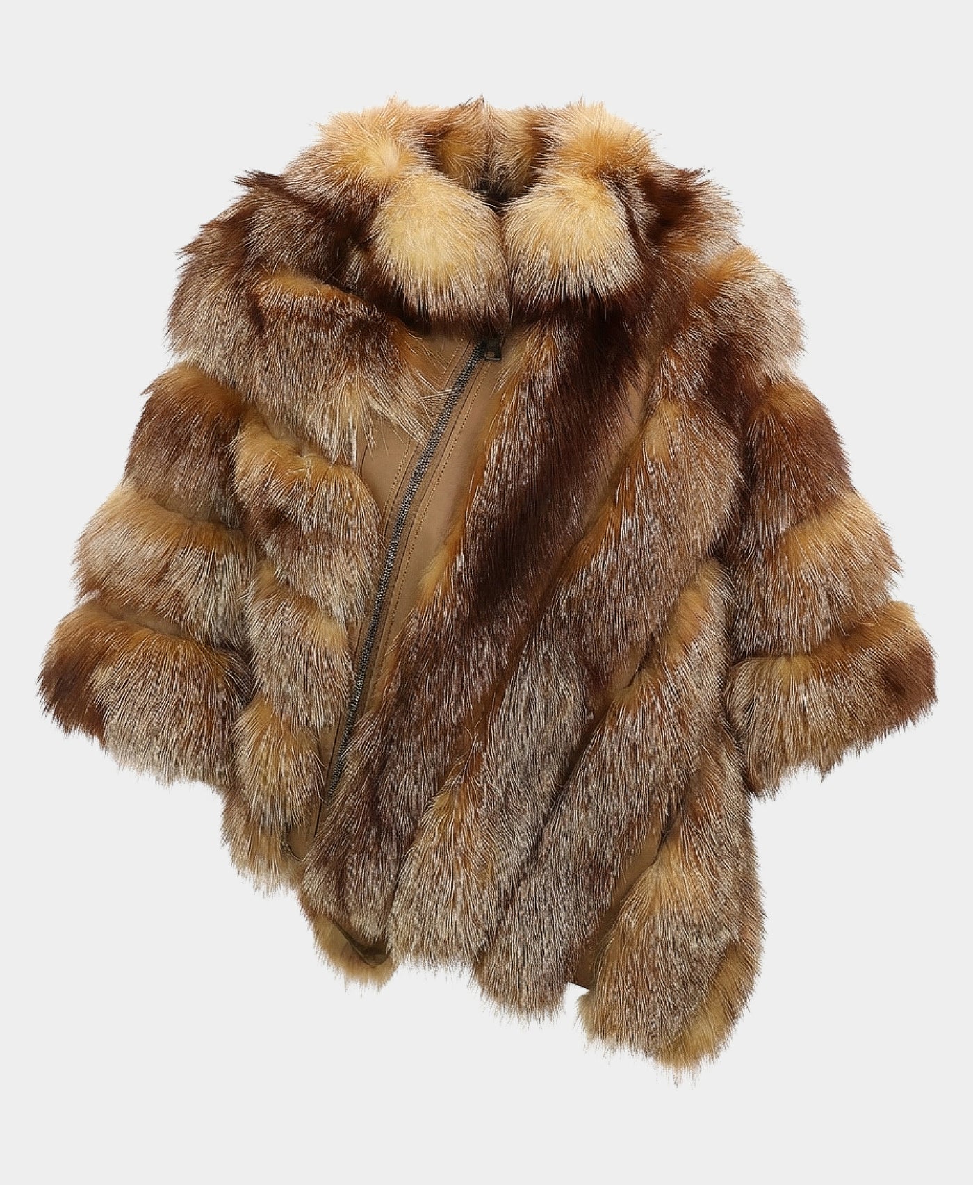 Fox Fur Poncho w/ Leather Trim view 2