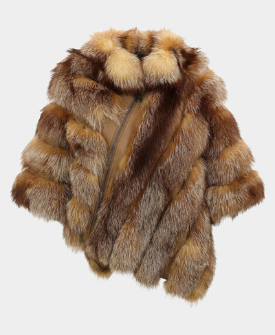 Fox Fur Poncho w/ Leather Trim image 2