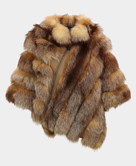 Fox Fur Poncho w/ Leather Trim view 