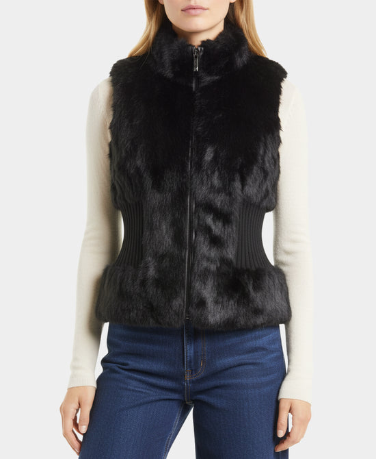 Fur Vest w/ Knit Trim view 