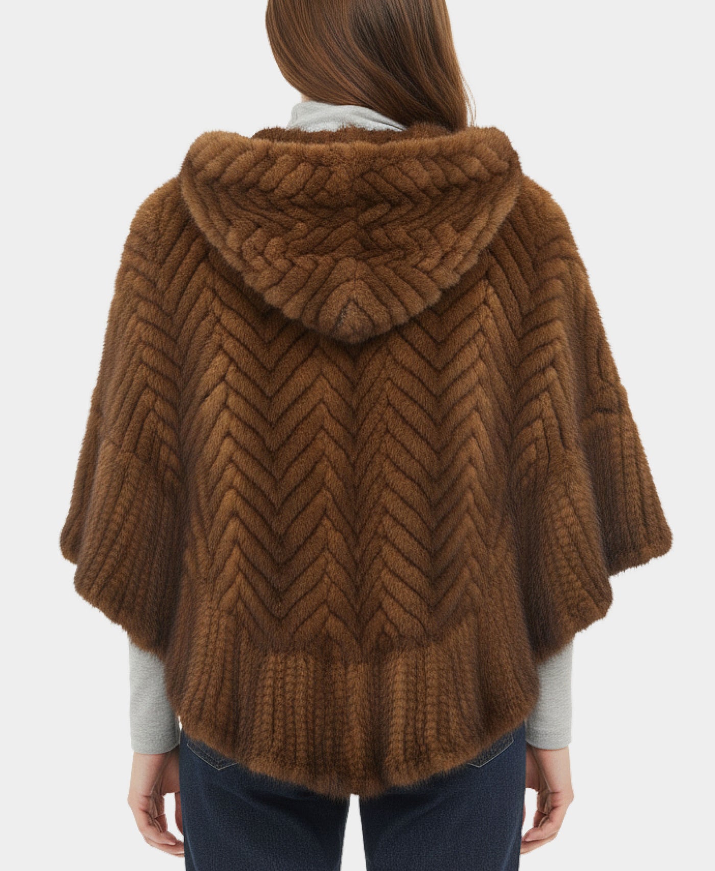 Mink Chevron Hooded Poncho view 2