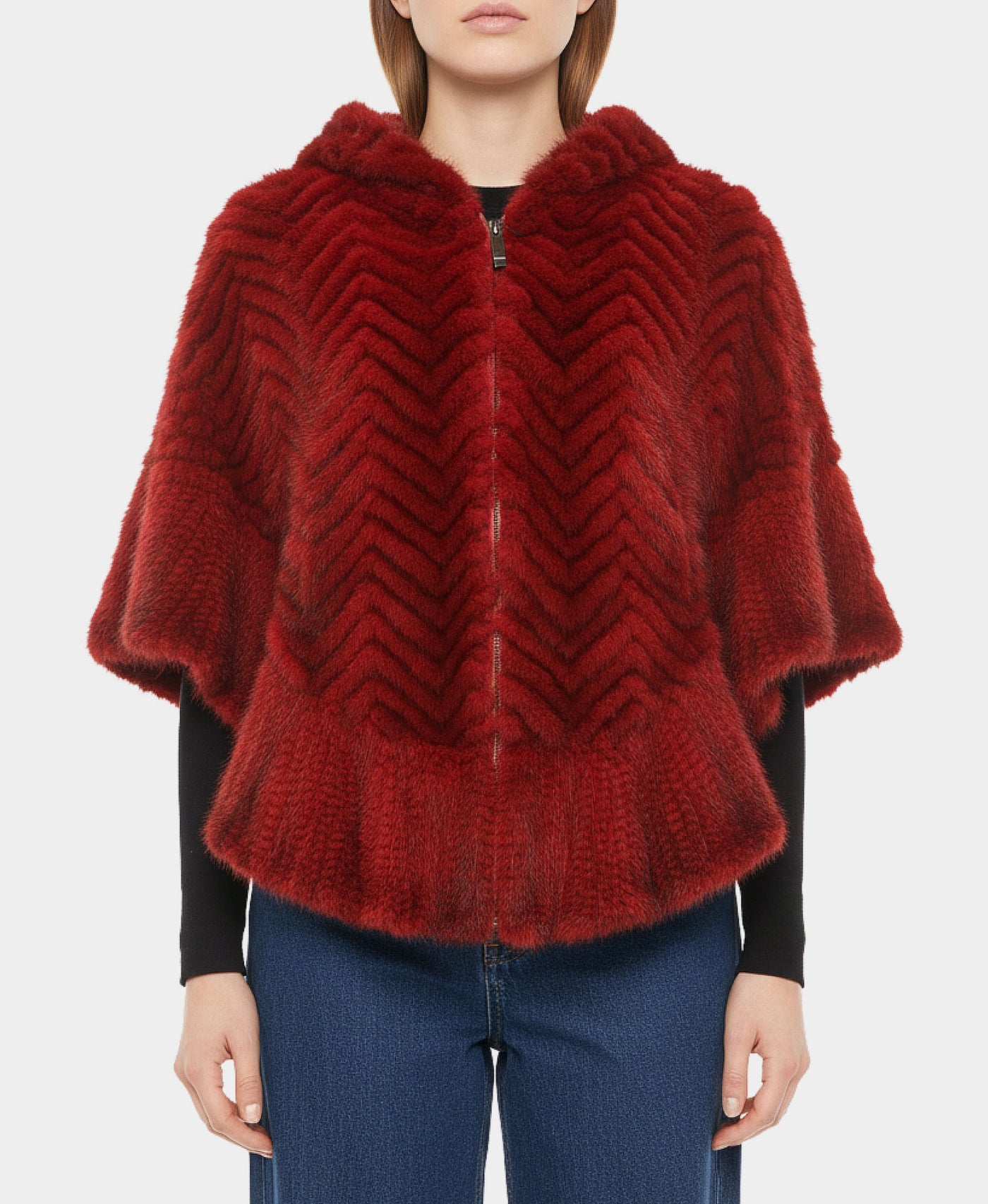 Mink Chevron Hooded Poncho view 1