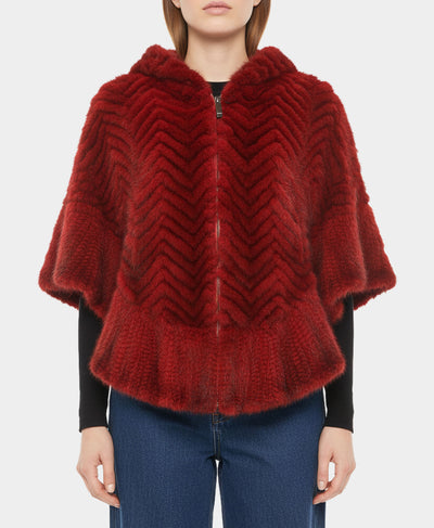 Mink Chevron Hooded Poncho image 1