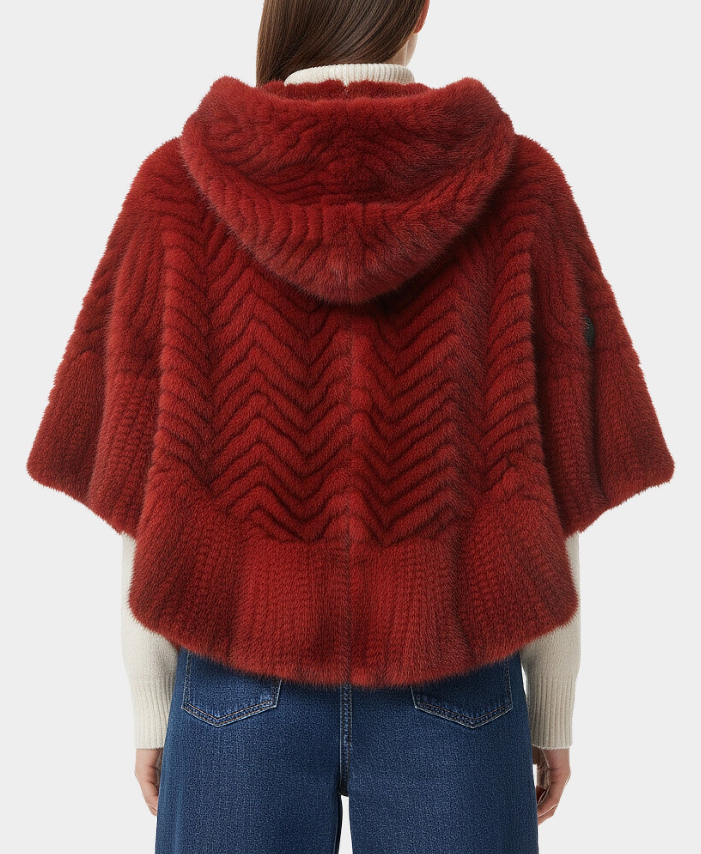 Mink Chevron Hooded Poncho view 2
