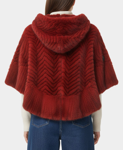 Mink Chevron Hooded Poncho image 2