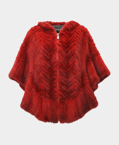 Mink Chevron Hooded Poncho image 3