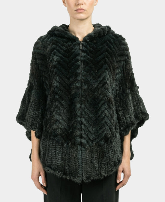 Mink Chevron Hooded Poncho view 