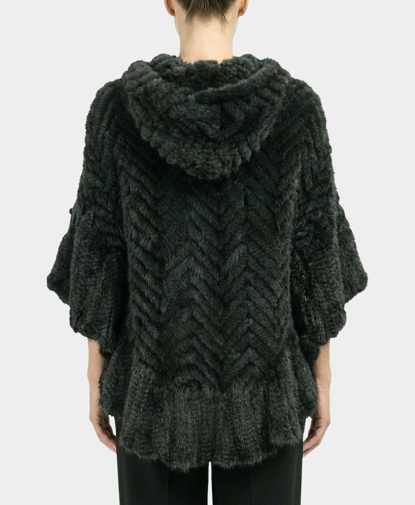 Mink Chevron Hooded Poncho view 2
